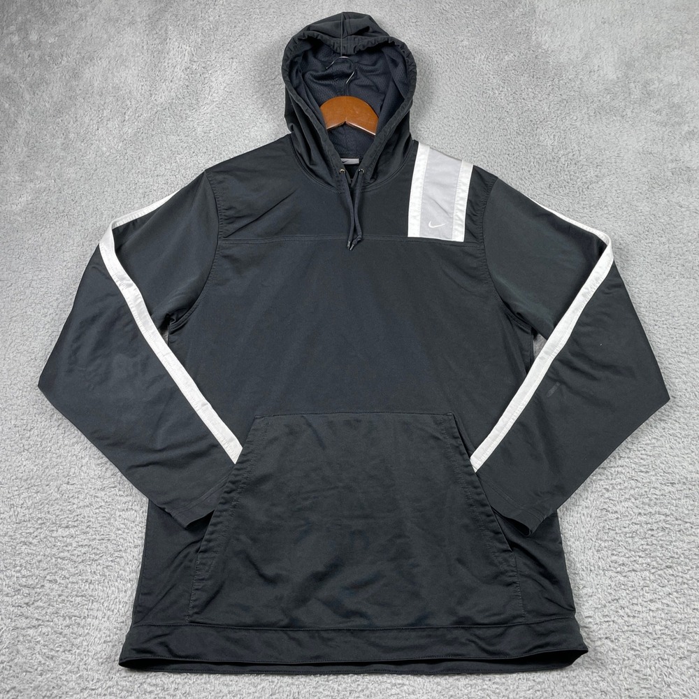 Vintage Nike Pullover Hoodie Mens‎ Large Black White Stripe Swoosh Sweatshirt